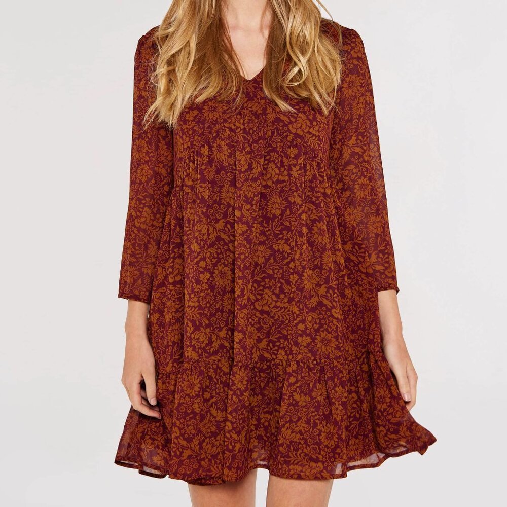 NWT - Apricot Erden Flowers Rust Babydoll Dress